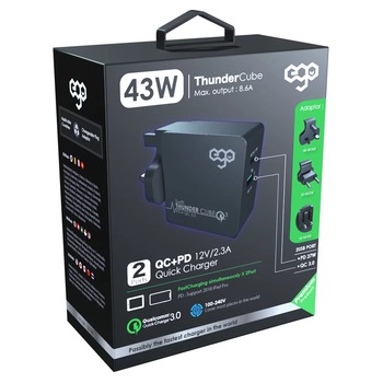 Incarcator Retea Ego Thunder Cube QC-08 2xUsb QC 3.0 43W, Black Incarcator Retea Ego Thunder Cube QC-08 2xUsb QC 3.0 43W, Black