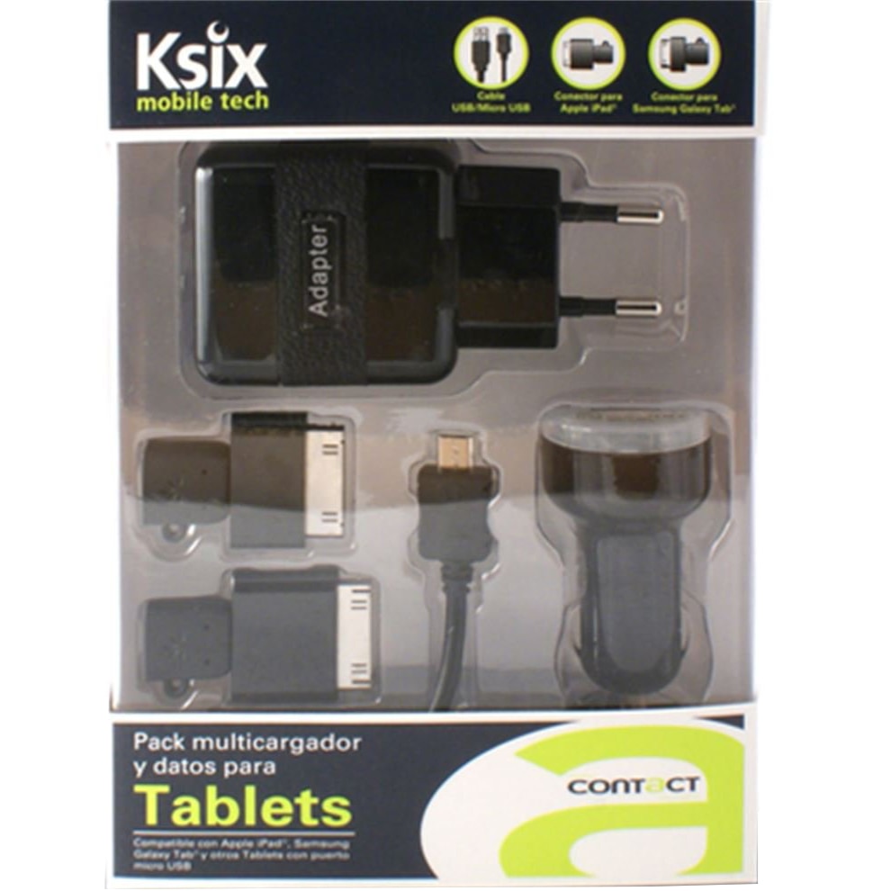 Set Incarcator Auto si Retea Ksix B0500CRDU 2xUsb+Cablu Date Micro Usb 30Pin, Black