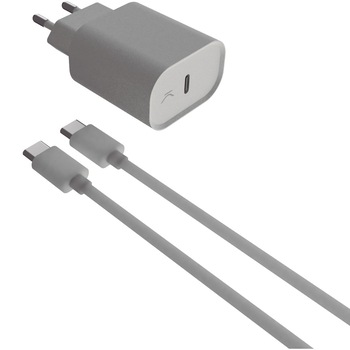 Set Incarcator Retea Ksix B1740CDC18PD 18W+Cablu Date Usb -Type C, alb Set Incarcator Retea Ksix B1740CDC18PD 18W+Cablu Date Usb -Type C, alb