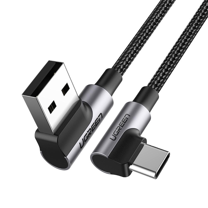 Кабел за данни Ugreen US176 Angled USB-C Male To Angled USB 2.0 A Male 3A 1 м, Black