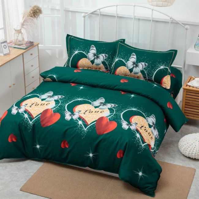 Set lenjerie de pat dublu, cu elastic, bumbac satinat, 4 piese, Casa de Vis, D-02