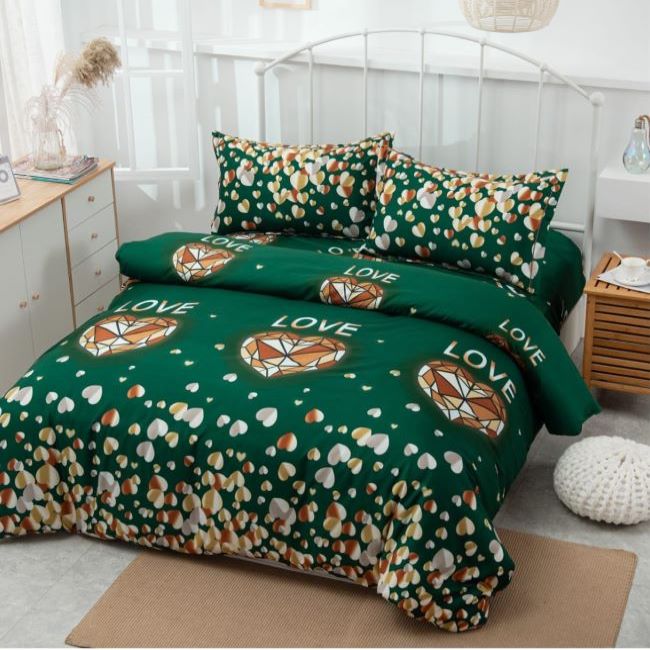 Set lenjerie de pat dublu, cu elastic, bumbac satinat, 4 piese, Casa de Vis, D-01