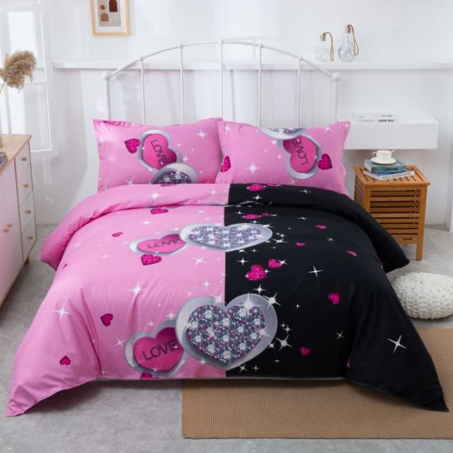 Set lenjerie de pat dublu, cu elastic, bumbac satinat, 4 piese, Casa de Vis, D-03