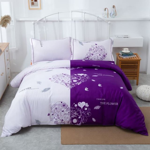 Set lenjerie de pat dublu, cu elastic, bumbac satinat, 4 piese, Casa de Vis, D-09