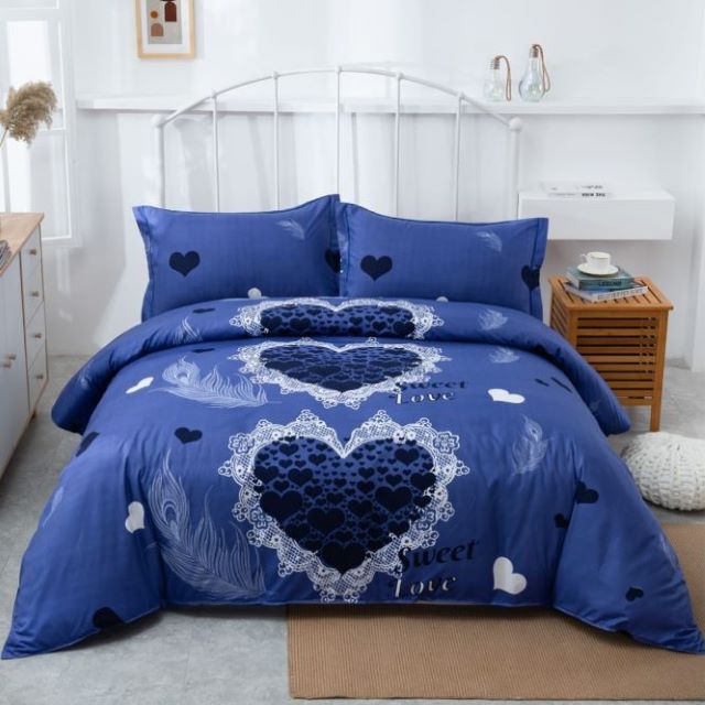 Set lenjerie de pat dublu, cu elastic, bumbac satinat, 4 piese, Casa de Vis, D-10