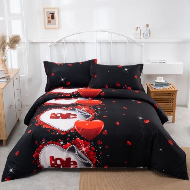 Set lenjerie de pat dublu, cu elastic, bumbac satinat, 4 piese, Casa de Vis, D-13