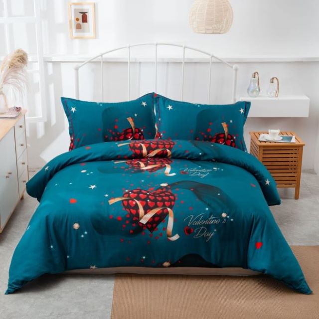 Set lenjerie de pat dublu, cu elastic, bumbac satinat, 4 piese, Casa de Vis, D-14