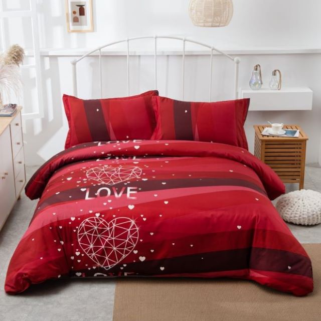 Set lenjerie de pat dublu, cu elastic, bumbac satinat, 4 piese, Casa de Vis, D-15