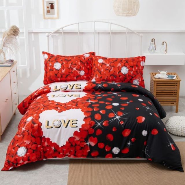 Set lenjerie de pat dublu, cu elastic, bumbac satinat, 4 piese, Casa de Vis, D-20