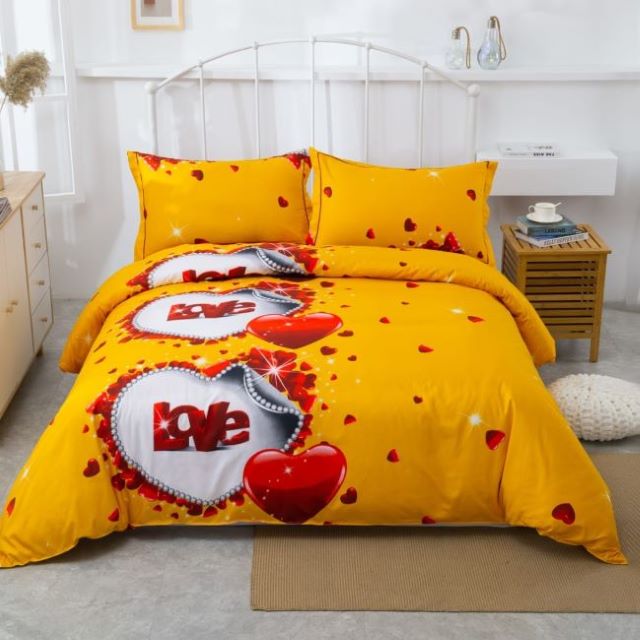 Set lenjerie de pat dublu, cu elastic, bumbac satinat, 4 piese, Casa de Vis, D-19