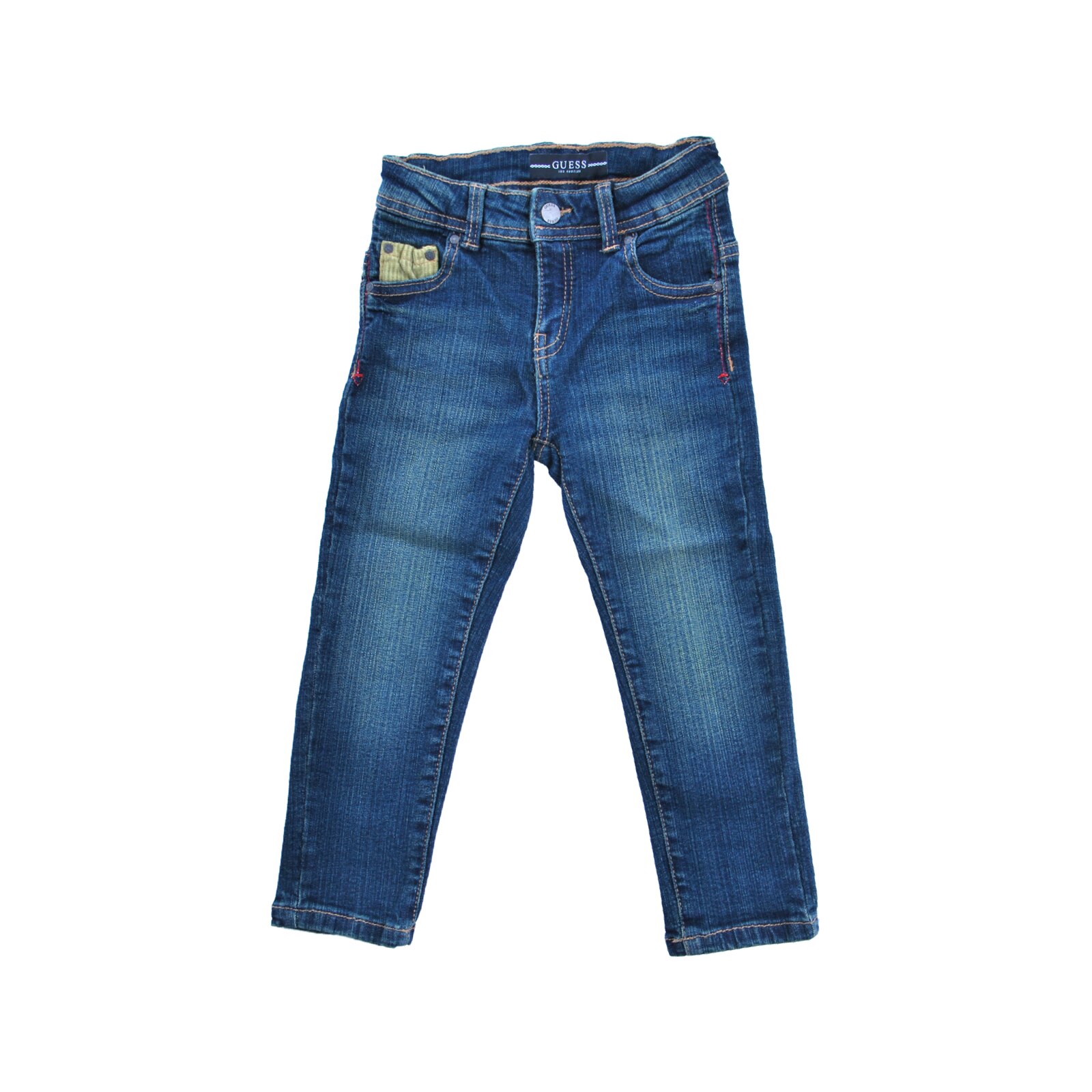 Guess jeans, Blugi pentru baieti, aplicatie logo, Albastru jeans/galben
