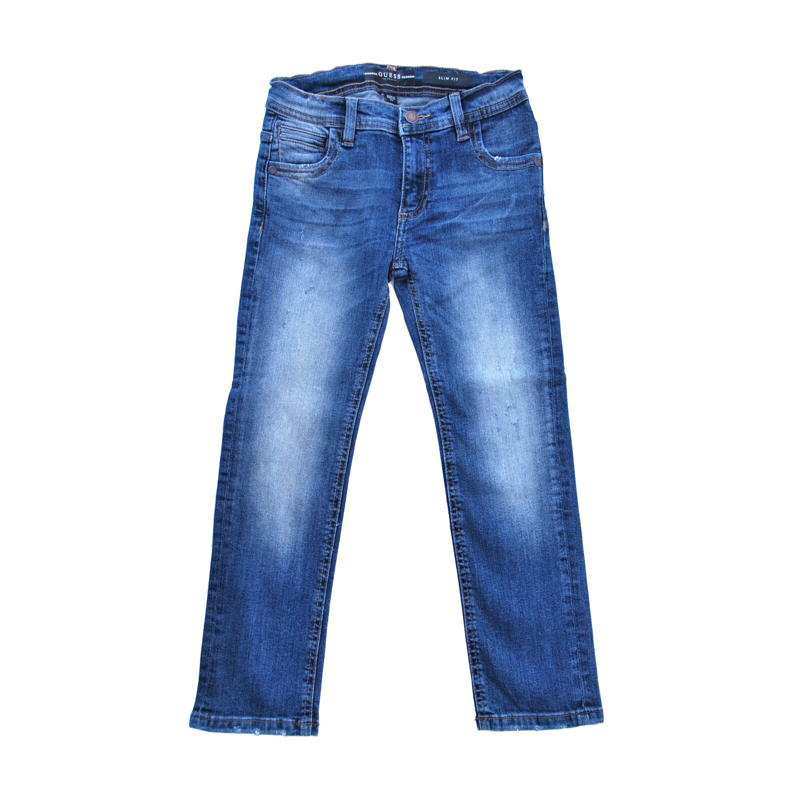 Blugi Guess unisex, aspect uzat, albastru jeans, Albastru jeans