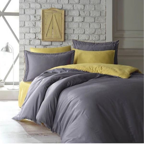 Lenjerie de pat bumbac satinat Thalia Yellow, de lux, pentru pat dublu, 6 piese, 200x220 / 50x70