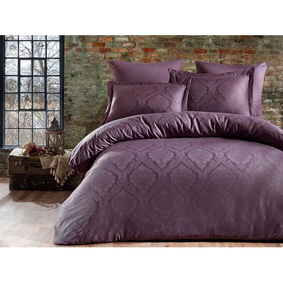 Lenjerie de pat Patience Mov, de lux, pentru pat dublu, 6 piese, 200x220 / 50x70, 100% bumbac satinat