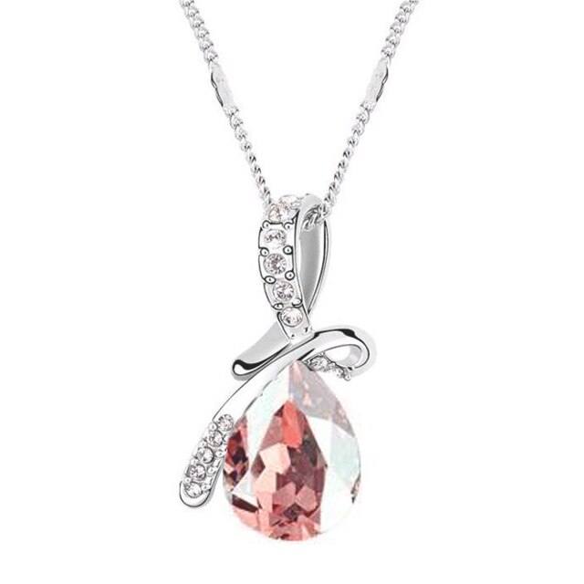 Lantisor Fashion Jewelry dama argintiu/roz, 44 cm lungime
