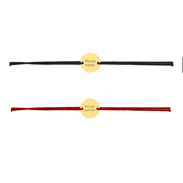 Set bratari snur reglabil, Grata, banuti aur galben 14k, money maker money spender