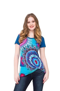 Tricou, Desigual 17WWTKCA, Verde/Roz Tricou, Desigual 17WWTKCA, Verde/Roz