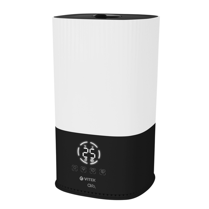 Légnedvesítő VITEK VT-2343, Tartály 3,8l, Higrosztát, Kiadósság 20m2, Párásítás 190 ml/h, Hőmérséklet kijelzés, Érintésvezérlés, Led, Fehér