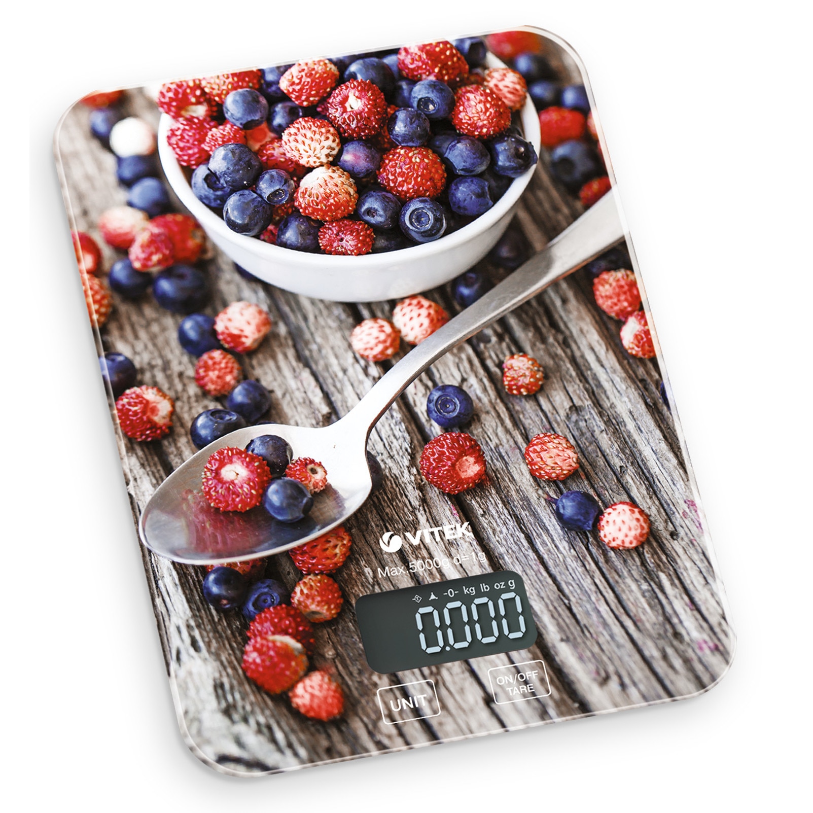 Cantar de bucatarie VITEK VT-8000, 5kg, sticla securizata, indicator de temperatura, functie tara, deconectare automata, control touch cu display lcd, gradare 1gr