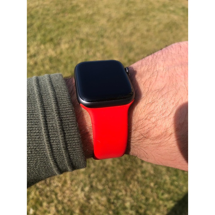 Силиконова каишка за Apple Watch 2/3/4/5/6, Ismart, дисплей 42 мм, размер M/L, Червена