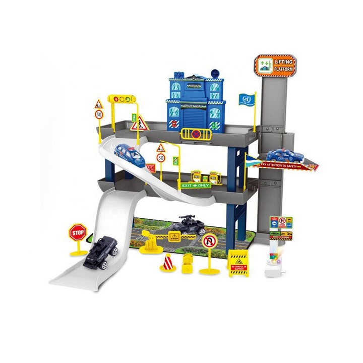 Parcare cu masini de politie, 45 piese, Multicolor, 3 ani +