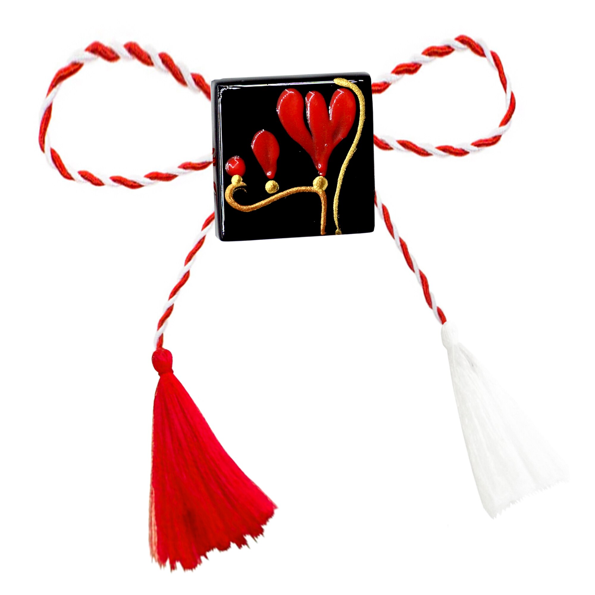 Martisor pentru profesoare, tip brosa, handmade, pictat pe sticla, Regalo - Frezii rosii, 2,2 cm