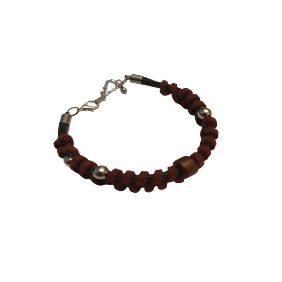 Bratara din piele naturala, 16cm+7cm prelungire, culoare Negru / Maro