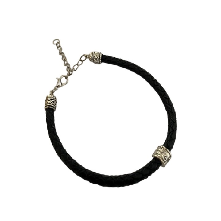 Bratara din piele naturala, 19cm cu prelungire 7 cm, culoare Negru