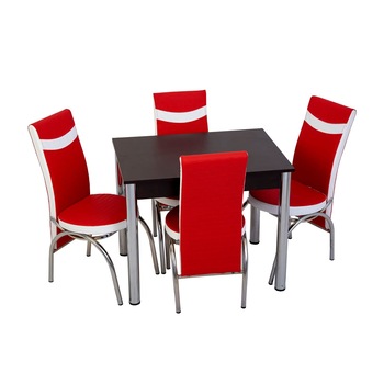 Set masa fixa Bronze Deco Wenge 66x90 cu 4 scaune rosii Set masa fixa Bronze Deco Wenge 66x90 cu 4 scaune rosii
