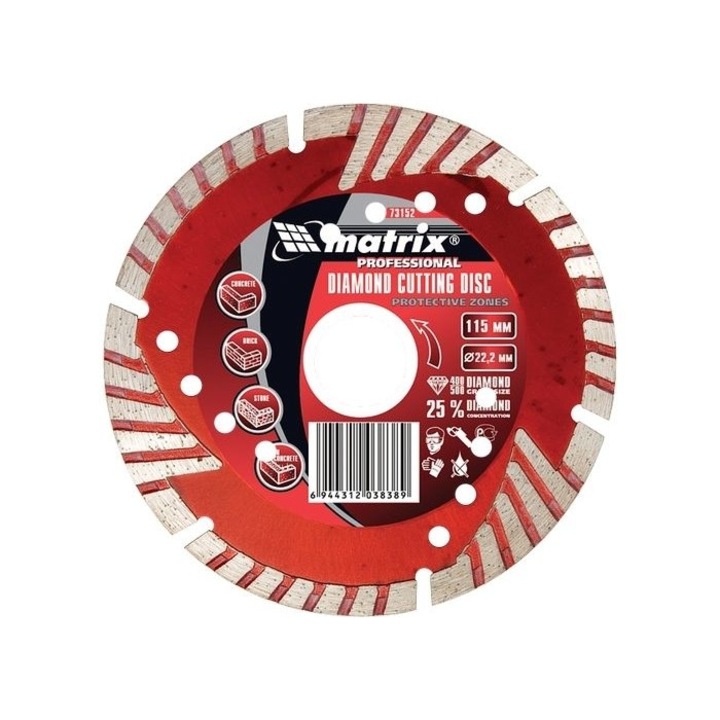 Disc de taiere MTX, Diamant segmentat, 150 mm x M14, Cu zone de protectie uscate