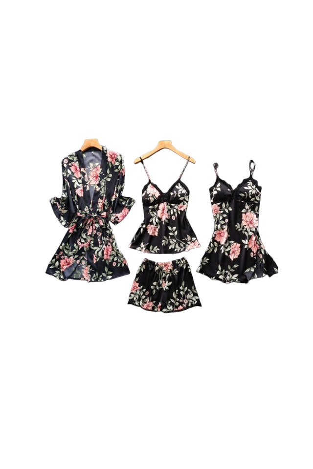 Pijamale de dama din satin, Negru