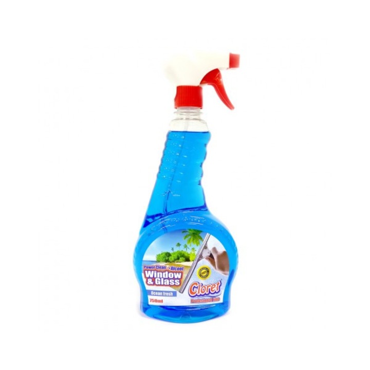 Solutie detergent pentru geamuri, Cloret, cu alcool, 750 ml, cu pulverizator, Ocean Fresh