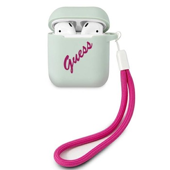 Husa cu holder compatibila cu AirPods Guess Silicone Vintage blue / fucsia Husa cu holder compatibila cu AirPods Guess Silicone Vintage blue / fucsia
