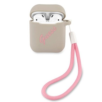 Husa cu holder compatibila cu AirPods Guess Silicone Vintage grey / pink Husa cu holder compatibila cu AirPods Guess Silicone Vintage grey / pink