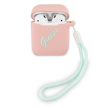 Husa cu holder compatibila cu AirPods Guess Silicone Vintage pink / green Husa cu holder compatibila cu AirPods Guess Silicone Vintage pink / green