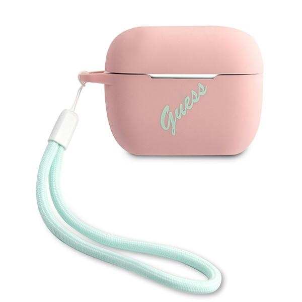 Husa cu holder compatibila cu AirPods Pro Guess Silicone Vintage pink / green