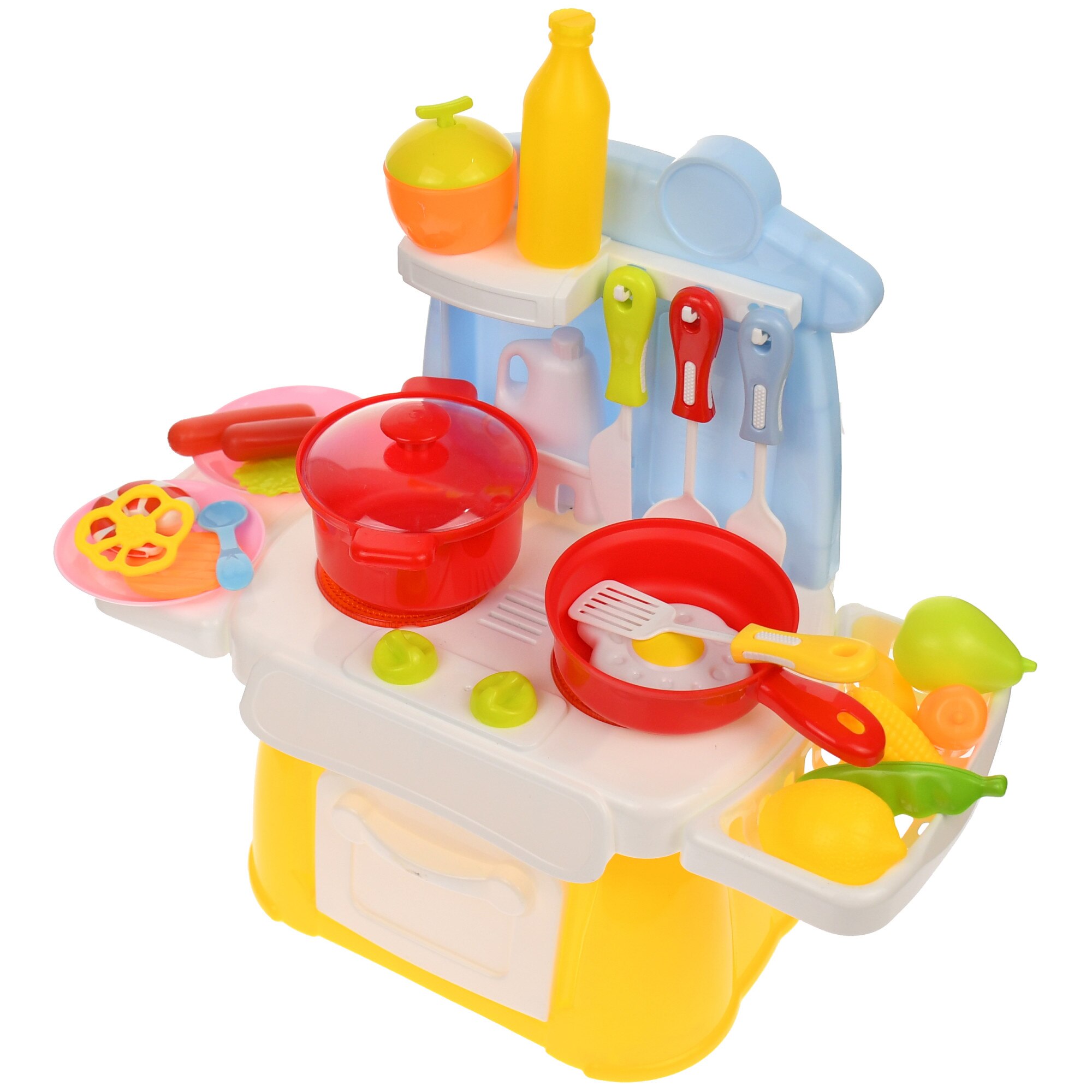 Mini bucatarie de jucarie cu ustensile, recipiente si mancare, sunete si lumini - 889201