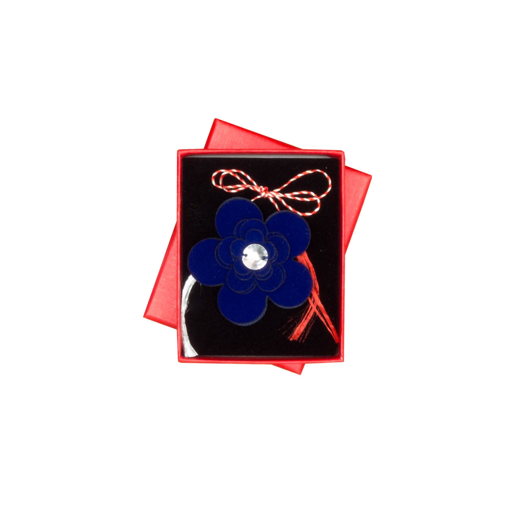 Martisor, Brosa, lucrata manual, din catifea, cu element, Floare Albastru electric - MR283