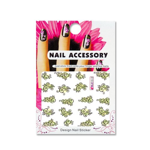 Tatuaj sticker cu efect acrilic pentru decor unghii BLE-1512, MoonbasaNails, Multicolor