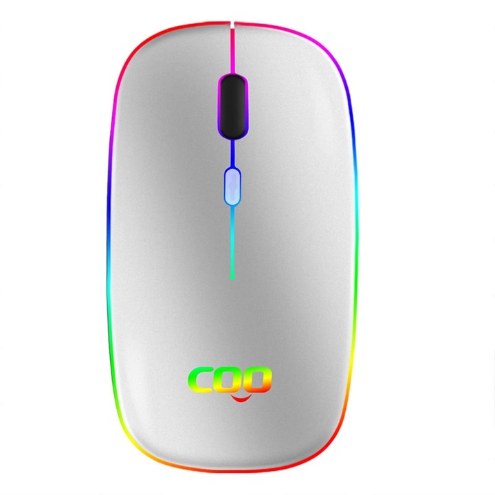 Mouse Bluetooth 5.0 si 2.4G wireless, reincarcabil, gaming argintiu cu led