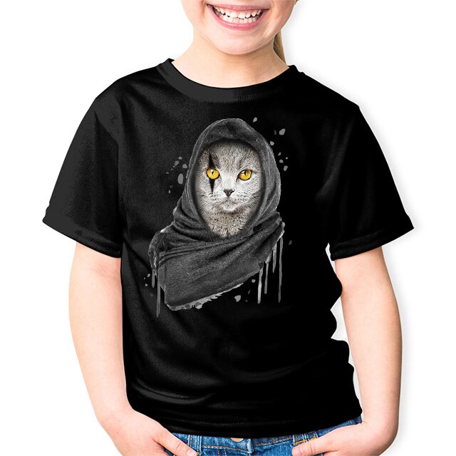 Tricou Negru Copii Pisica Ahile, Negru