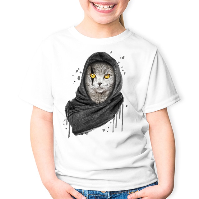 Tricou Alb Copii Pisica Ahile, Alb