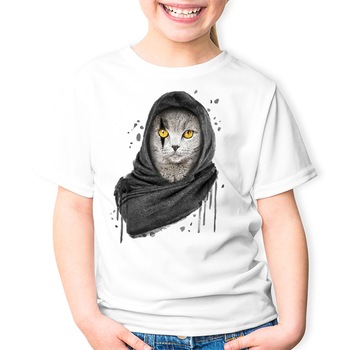 Tricou Alb Copii Pisica Ahile, Alb Tricou Alb Copii Pisica Ahile, Alb