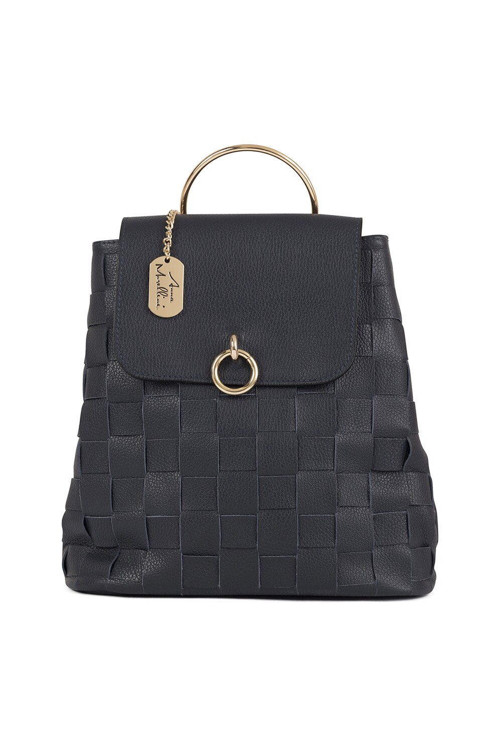 Anna Morellini, Rucsac de piele cu aspect tesut Ludovica, Bleumarin