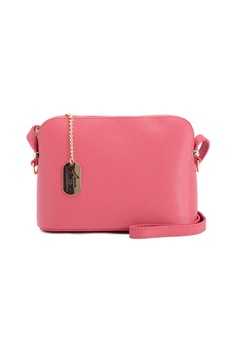 Anna Morellini, Geanta de piele cu bareta de umar si accesoriu logo Sofia, Roz Anna Morellini, Geanta de piele cu bareta de umar si accesoriu logo Sofia, Roz