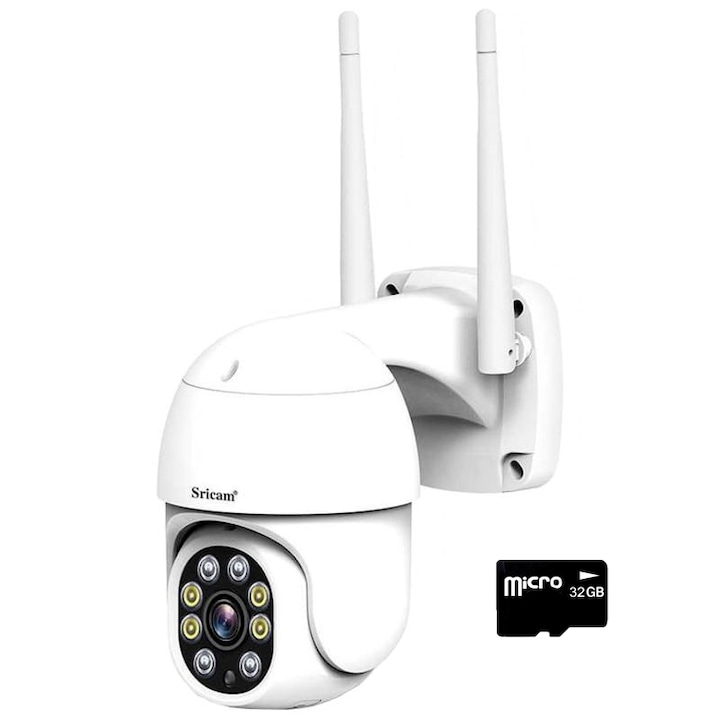 Camera de supraveghere WIFI Sricam™ SP028 interior/exterior, 4X zoom, rezistenta la apa, 2MP, comunicare bidirectionala, senzor miscare, alb