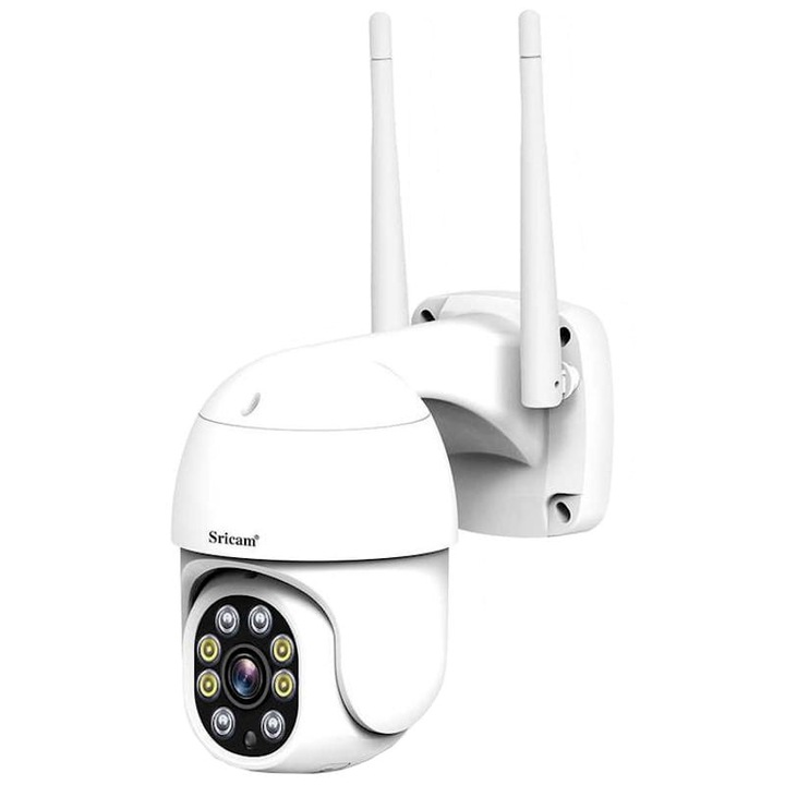 Sricam SP028 Térfigyelő kamera, WIFI, beltéri / kültéri, 4x-es zoom, vízálló, 2MP, kétirányú kommunikáció, mozgásérzékelő, fehér