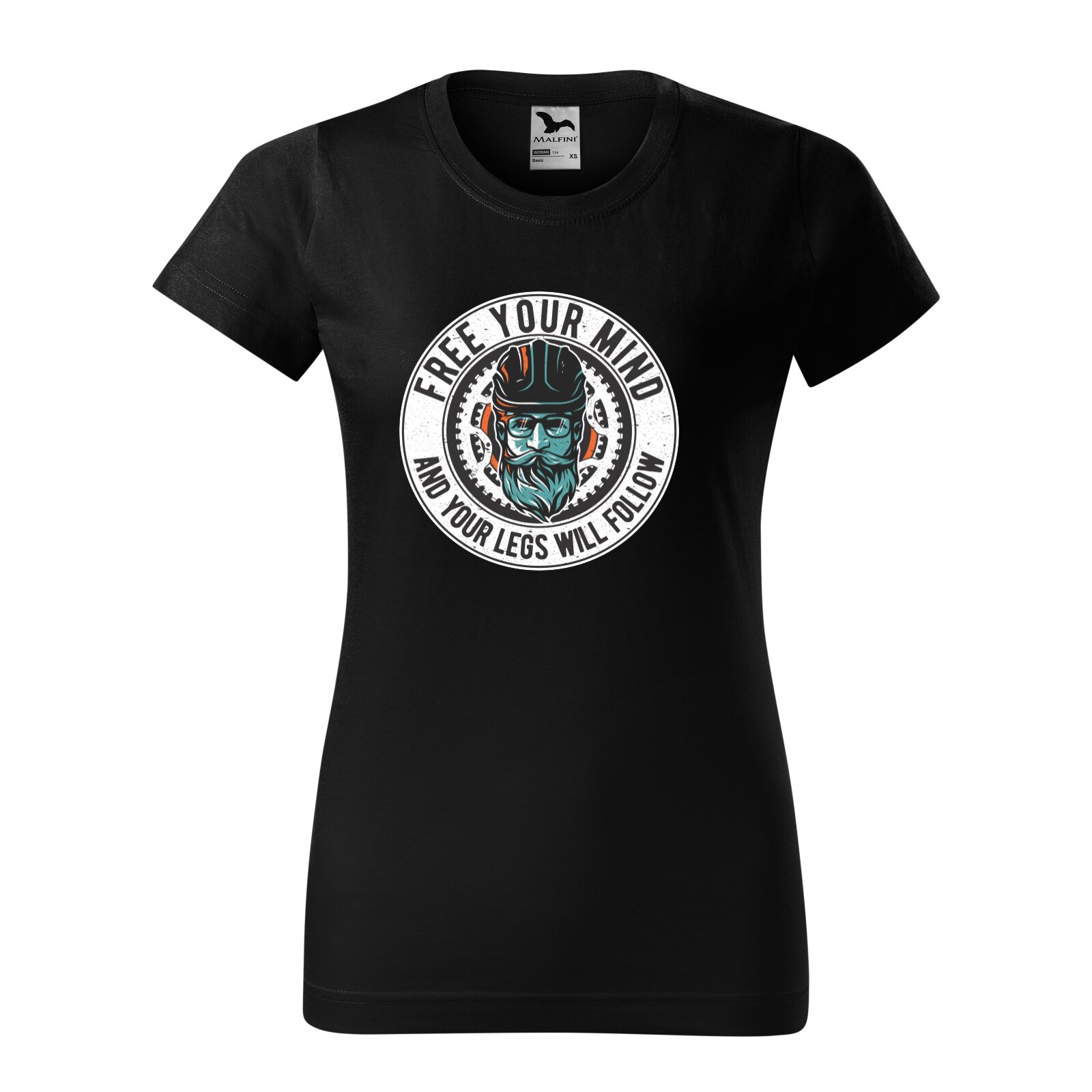 Tricou clasic, la baza gatului, negru, pentru dama, idee de cadou pentru biciclisti, Free You Mind and The Legs Will Follow, marime S