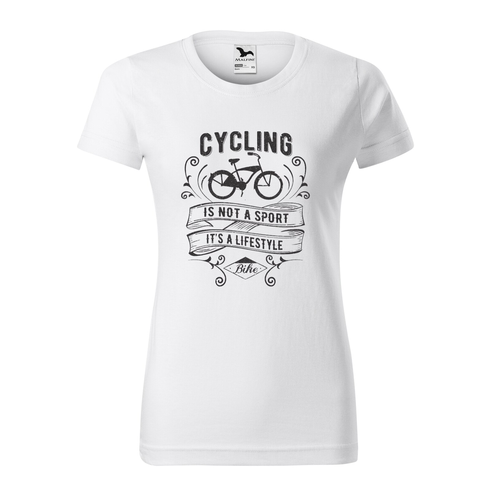 Tricou clasic, la baza gatului, alb, pentru dama, idee de cadou pentru biciclisti, Cycling is Not a Sport its a Lifestyle, marime XL