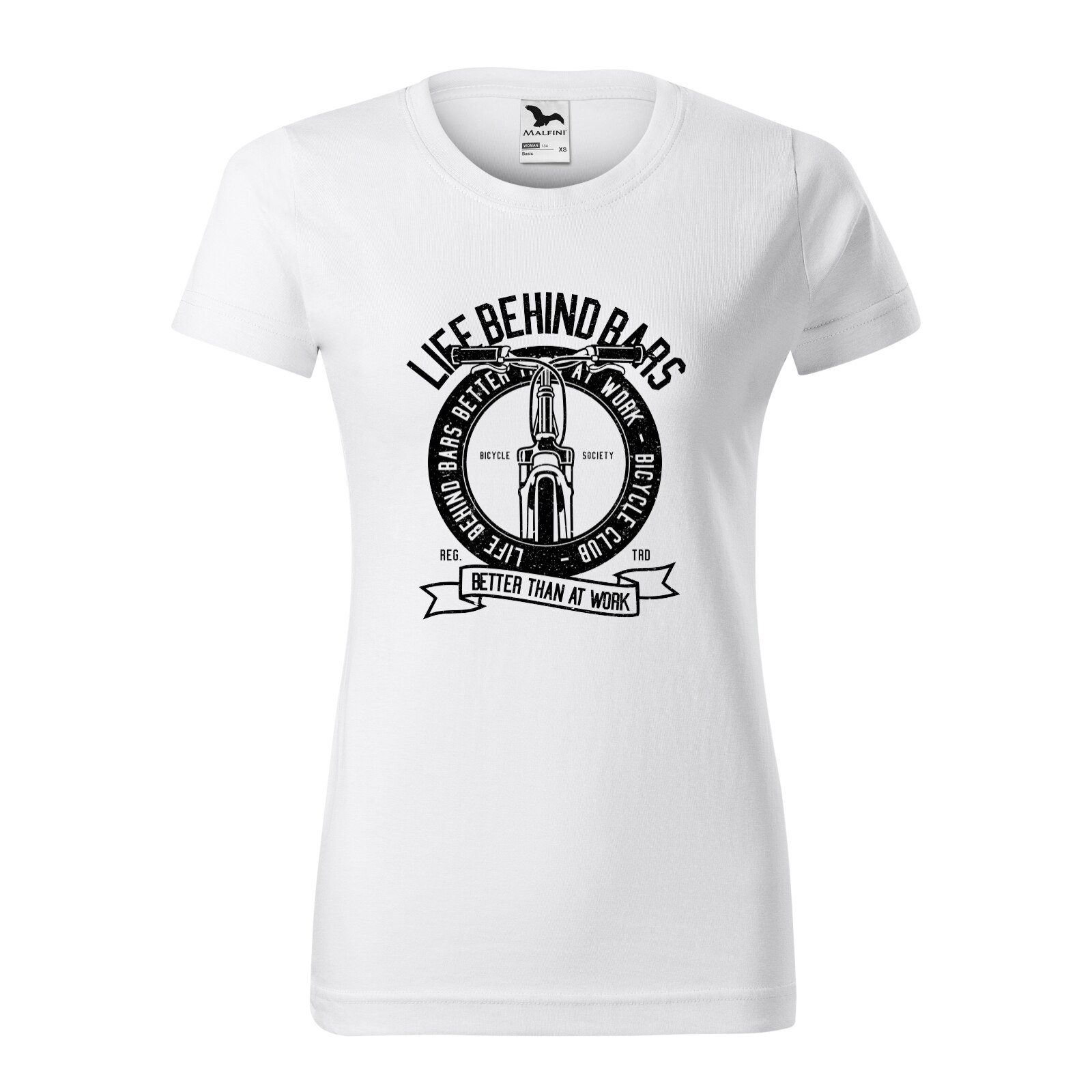 Tricou clasic, la baza gatului, alb, pentru dama, idee de cadou pentru biciclisti, Life Behind Bars, marime S